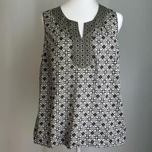 Talbots Womens Sleeveless Top Size petite large Black Green Gray Print cotton